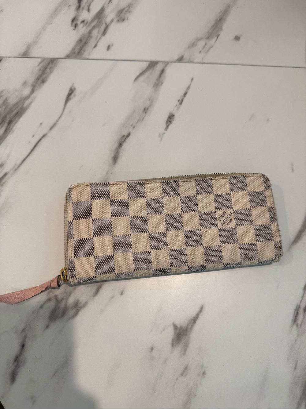 Louis Vuitton Damier Azur Zip-Around Wallet with Pink Pull